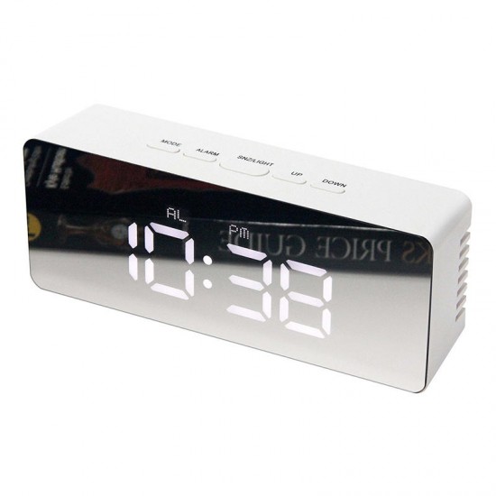 LED Alarm Clock Make-Up Mirror & Night Light Table Clock with Digital Thermometer Travel Desktop Snooze Desk Clock Alarm
