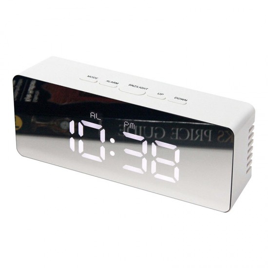 LED Alarm Clock Make-Up Mirror & Night Light Table Clock with Digital Thermometer Travel Desktop Snooze Desk Clock Alarm