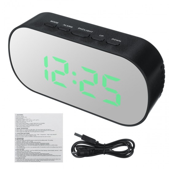 LED Alarm Clock Mirror Digital Table Display Temperature Snooze USB Charging wondergood LED Alarm Clock Mirror Digital Table Display Temperature Snooze USB Charging wondergood