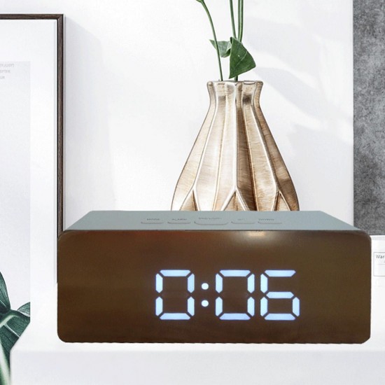 LED Mirror Alarm Clock Digital Snooze Table Clock Wake Up Temperature Display