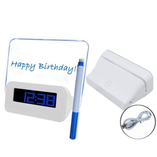 Fluorescent Message Board Digital LED Alarm Clock Calendar Night Light Modem Alarm Backlight Desk Clock With USB Cable