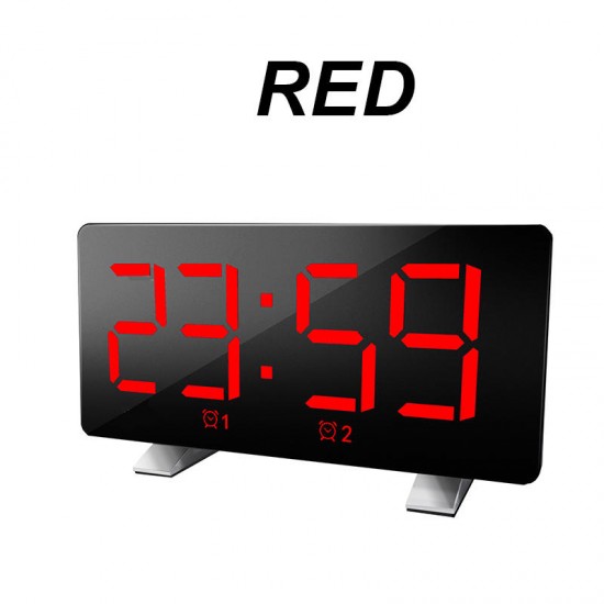 Mirror Digital Display LED Snooze Alarm Clock USB Time Night Mode Clock