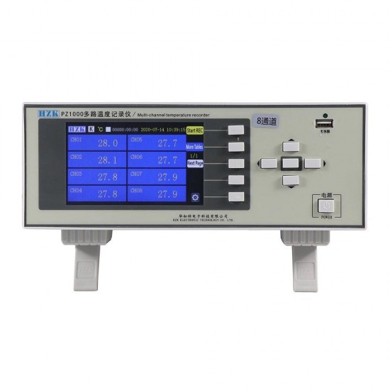 PZ1008S Multi-channel Temperature Recorder 8-Channel Temperature Tester Built-in 8G Memory List Beeper Alarm