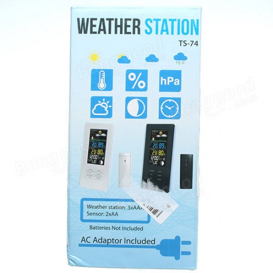 TS-74 Wireless Weather Station Clock °C/°F Thermometer Hygrometer Indoor Outdoor Temperature Sensor Humidity Meter