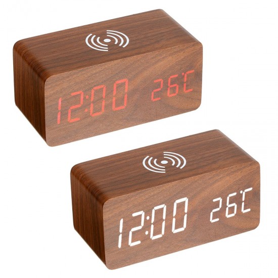 Wooden Digital Electronic Clock Alarm Clock With Wireless Charging Function Wooden Digital Electronic Clock Alarm Clock With Wireless Charging Function
