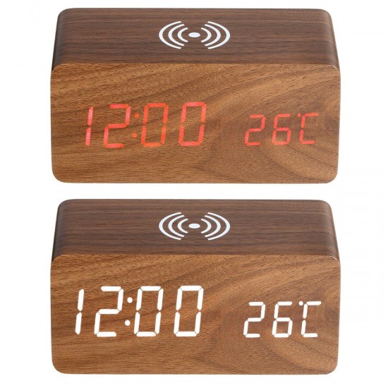 Wooden Digital Electronic Clock Alarm Clock With Wireless Charging Function Wooden Digital Electronic Clock Alarm Clock With Wireless Charging Function
