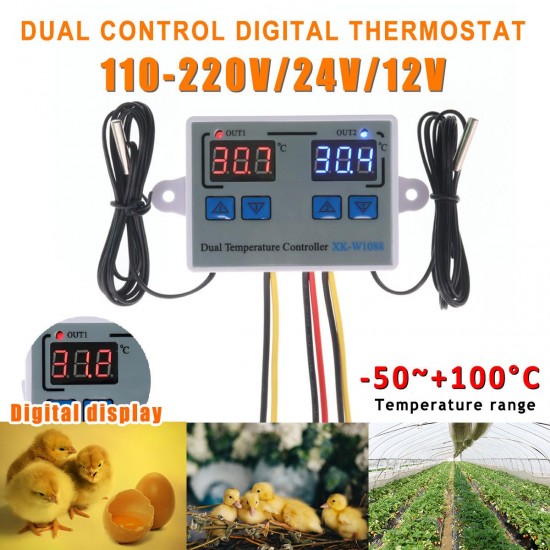 XK-W1088 Digital Thermostat High Precision Dual Control Adjustable Temperature Switch Microcomputer Digital Display Electronic Controller XK-W1088 Digital Thermostat High Precision Dual Control Adjustable Temperature Switch Microcomputer Digital Display Electronic Controller
