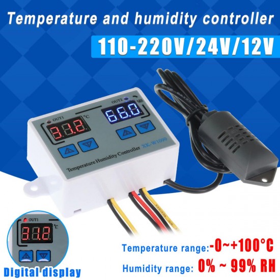 XK-W1099 Intelligent Digital Display Temperature and Humidity Controller Adjustable Microcomputer Control Switch Control High Precision Temperature and Humidity Meter
