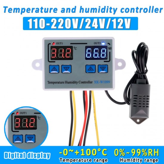 XK-W1099 Intelligent Digital Display Temperature and Humidity Controller Adjustable Microcomputer Control Switch Control High Precision Temperature and Humidity Meter