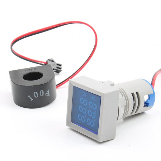 22mm AC 50-500V 0-100A Mini Digital square Voltmeter Ammeter Volt Voltage Tester Meter Dual LED Indicator Pilo t Lamp Light Dual