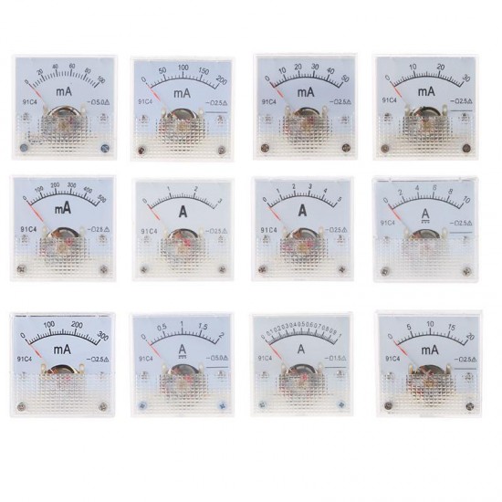 91C4 Class 2.5 Accuracy DC 50mA 100mA 500mA 0-5A 10A Ampere Analog Panel Meter Ammeter