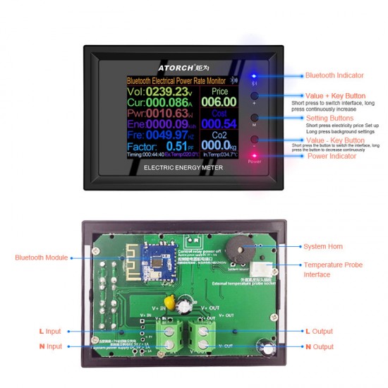 AT24 AC Meter AC30-500V 30A Digital Voltage APP Indicator Power Energy Voltmeter Ammeter Current Amps Volt Wattmeter Tester Detector AT24 AC Meter AC30-500V 30A Digital Voltage APP Indicator Power Energy Voltmeter Ammeter Current Amps Volt Wattmeter Tester Detector