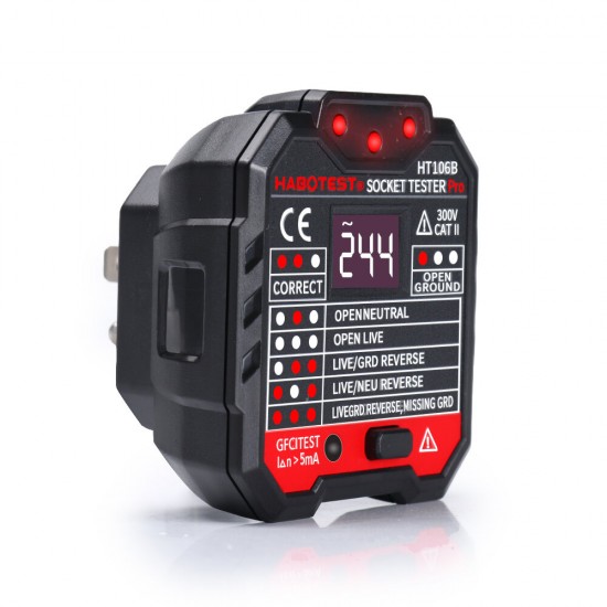 HT106B Socket Outlet Tester Circuit Polarity Voltage Detector Wall Plug Breaker Finder RCD Test HT106B Socket Outlet Tester Circuit Polarity Voltage Detector Wall Plug Breaker Finder RCD Test