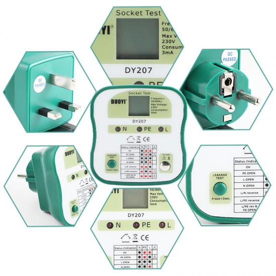 DY207 Digital Display Socket Tester Power Socket RCD Test Detector Wall Sockets Circuit Breaker Finder Analysis EU/US/UK DY207 Digital Display Socket Tester Power Socket RCD Test Detector Wall Sockets Circuit Breaker Finder Analysis EU/US/UK