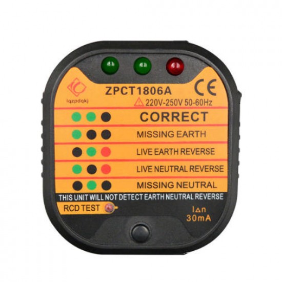 Electrical Socket Tester Neutral Live Earth Wire RCD Switch LED Detector Outlet Electrical Socket Tester Neutral Live Earth Wire RCD Switch LED Detector Outlet