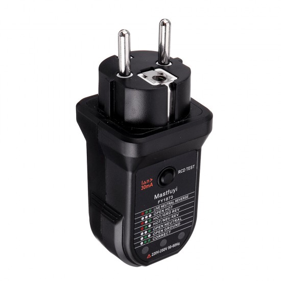 FY1872 EU Socket Tester Circuit Polarity Voltage Detector Wall Plug Breaker Finder RCD Test FY1872 EU Socket Tester Circuit Polarity Voltage Detector Wall Plug Breaker Finder RCD Test