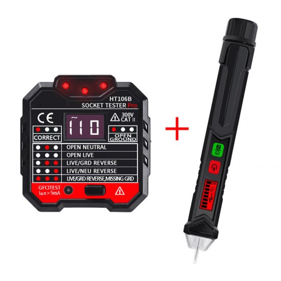 HT106B Socket Outlet Tester Circuit Polarity Voltage Detector+Winpeak ET8900 Voltage Tester Pen