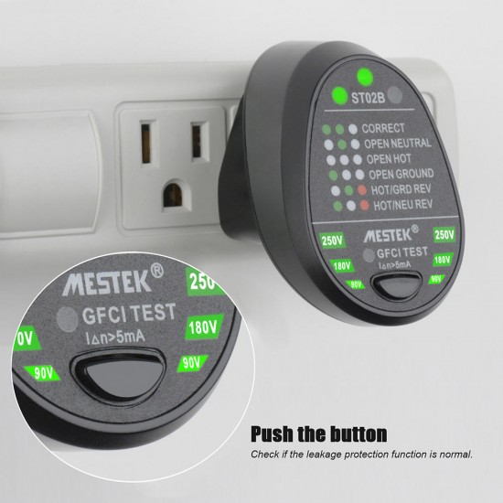 ST02B Socket Tester Voltage Test Socket Detector US Plug Ground Zero Line Plug Polarity Phase Check Breaker Finder