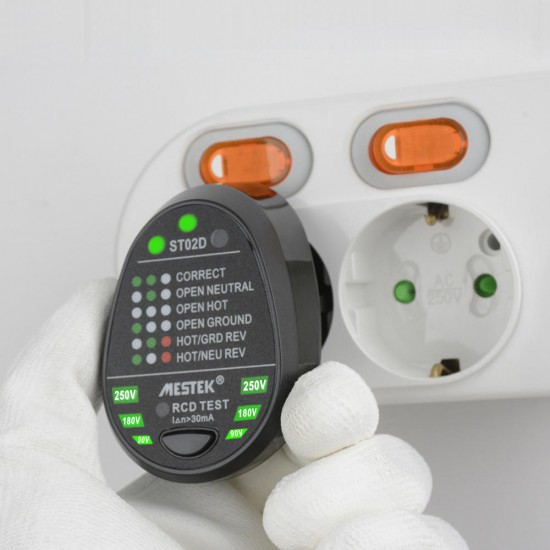 ST02D Socket Tester Voltage Test Socket Detector EU Plug Ground Zero Line Plug Polarity Phase Check Breaker Finder