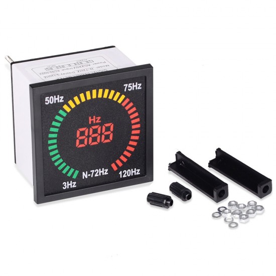 N-72HZ 3~120Hz 68mm Hole Size Digital Frequency Meter 73mm Square Panel LED Display Electrical Hertz Tester Indicator