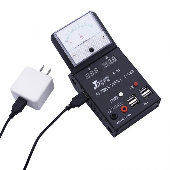 T-333 Mini Digital DC Power Supply AC Input 0-3A 4.2V/5.02V DC Output Mini Power Meter Mobile Phone Repair Multi-function Digital Pointer Power Meter