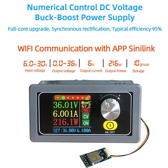 XYS3606W DC DC Buck Boost Converter CC CV 0-36V 6A 216W Synchronous Rectification Efficiency 95% Power Module Adjustable Regulated Laboratory Power Supply Variable