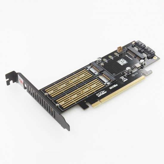 SK16 M.2 NVME SSD 3.0 NGFF PCI-E Expansion Card X4 Adapter B Key M Key Three-disk Version add on Card Suppor PCI Express 3.0 3 in 1 Dual 12v+3.3v