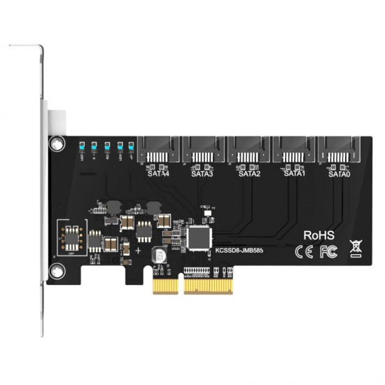 KCSSD8 PCI-E X4 to 5 Ports SATA 3.0 Expansion Card Desktop Computer Chassis Drive-Free PCI-E Expansion Card