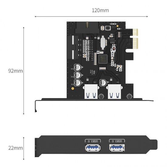 PVU3-2O2I-V1 2-Port USB3.0 PCI-E Expansion Card