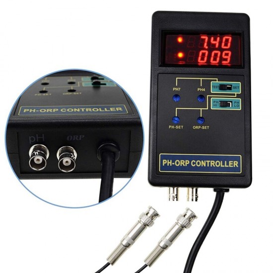 2 in 1 Digital PH & ORP Redox Controller with Separate Relays Repleaceable Electrode BNC Type Probe Water Quality Monitor Tester