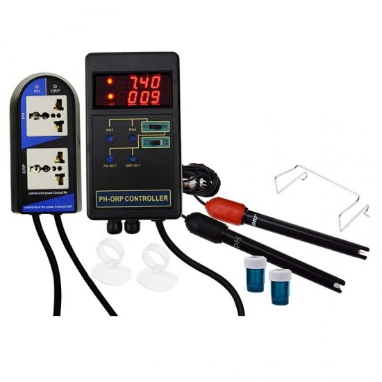 2 in 1 Digital PH & ORP Redox Controller with Separate Relays Repleaceable Electrode BNC Type Probe Water Quality Monitor Tester