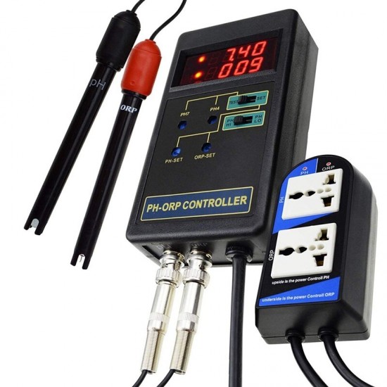 2 in 1 Digital PH & ORP Redox Controller with Separate Relays Repleaceable Electrode BNC Type Probe Water Quality Monitor Tester
