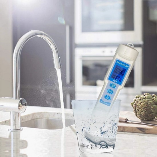 4-in-1 Water Quality Tester Pen Waterproof Water Quality Analysis Instrument PH/EC/TDS & Temperature Meter PH Meter TDS Meter with ATC Function 4-in-1 Water Quality Tester Pen Waterproof Water Quality Analysis Instrument PH/EC/TDS & Temperature Meter PH Meter TDS Meter with ATC Function