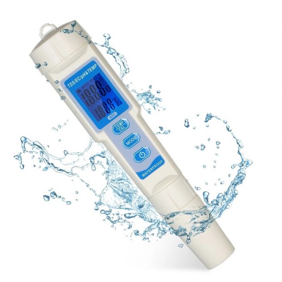 4-in-1 Water Quality Tester Pen Waterproof Water Quality Analysis Instrument PH/EC/TDS & Temperature Meter PH Meter TDS Meter with ATC Function