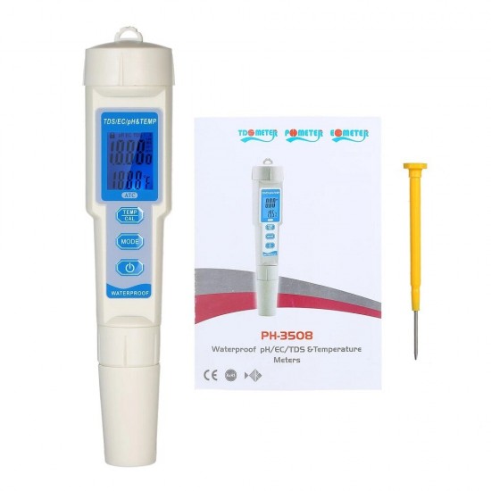 4-in-1 Water Quality Tester Pen Waterproof Water Quality Analysis Instrument PH/EC/TDS & Temperature Meter PH Meter TDS Meter with ATC Function 4-in-1 Water Quality Tester Pen Waterproof Water Quality Analysis Instrument PH/EC/TDS & Temperature Meter PH Meter TDS Meter with ATC Function