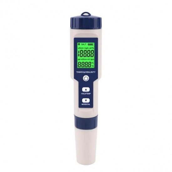 EZ-9909A 5 in 1 TDS/EC/PH/Salinity/Temperature Meter Digital Water Quality Monitor Tester for Pools, Drinking Water, Aquariums EZ-9909A 5 in 1 TDS/EC/PH/Salinity/Temperature Meter Digital Water Quality Monitor Tester for Pools, Drinking Water, Aquariums