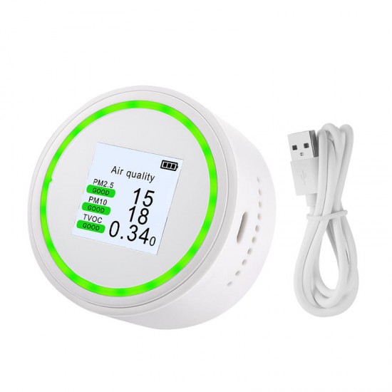 Rechargeable Air Quality Monitor Sensor Gas Detector Temperature Meter PM2.5/PM10/TVOC Detector Household Analyzer