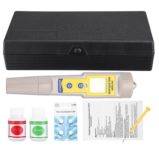 PH035Z Accurate Waterproof Double Display PH and Temperature Testing Meter Test Pen with Auto Calibration and Two Buffers