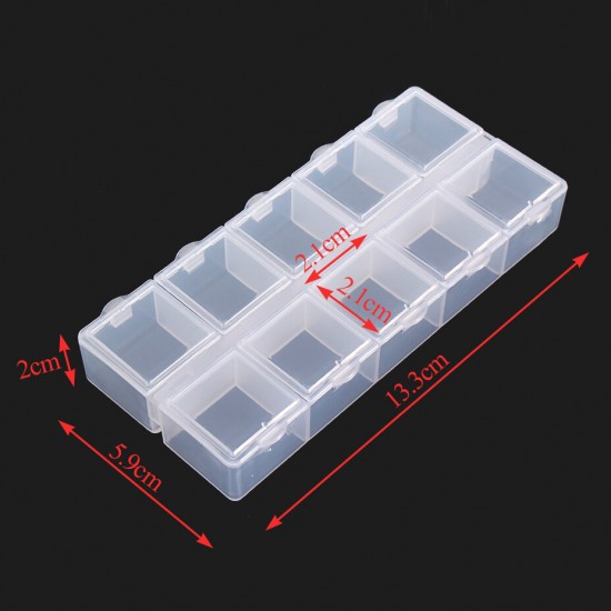 10 Grids Transparent Storage Box Parts Components Container Assortment Organizer