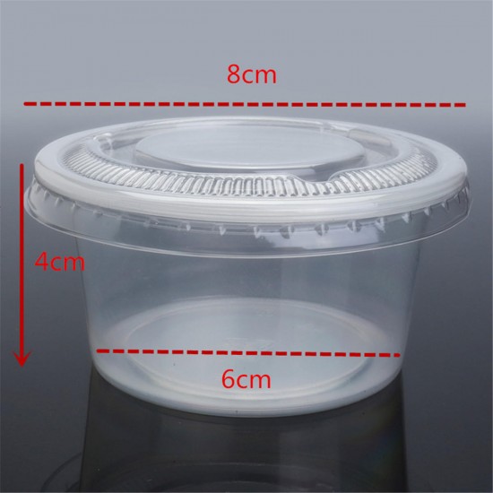 100Pcs 150mL Clear Plastic Disposable Soup Food Sauce Cups Take Out Container with Lid