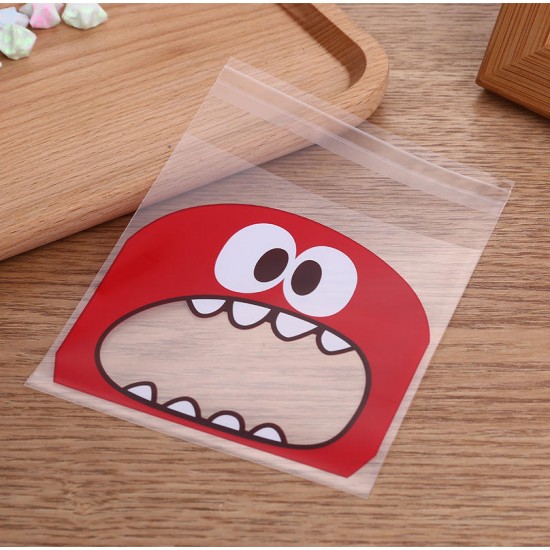 100Pcs Cute Big Teech Mouth Monster Plastic Self Sealing Bag Wedding Birthday Cookie Candy Gift Packing Bags