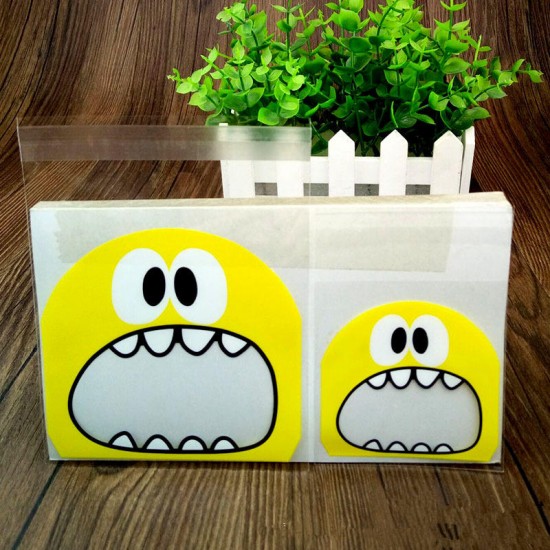 100Pcs Cute Big Teech Mouth Monster Plastic Self Sealing Bag Wedding Birthday Cookie Candy Gift Packing Bags