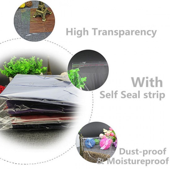 100Pcs Resealable Transparent Cellophane Opp Bag With Self Seal Strip