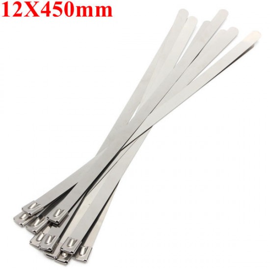 10pcs 12X450mm Ball Lock Metal Stainless Steel Zip Ties Wrap Strap