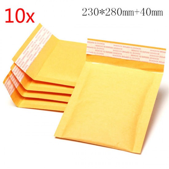 10pcs 230*280mm+40mm Bubble Envelope Yellow Color Kraft Paper Bag Mailers Envelope