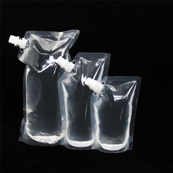 20Pcs Clear Spout Stand Up Liquid Flask Pouch Bag With Cap