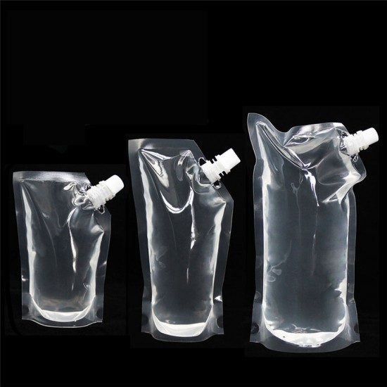 20Pcs Clear Spout Stand Up Liquid Flask Pouch Bag With Cap