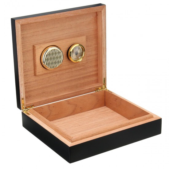 Black Cedar Wood Lined Cigar Storage Box Humidor Humidifier Case with Hygrometer Black Cedar Wood Lined Cigar Storage Box Humidor Humidifier Case with Hygrometer