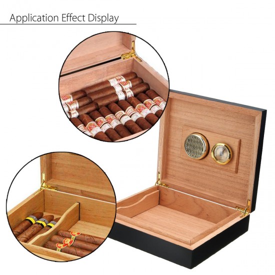 Black Cedar Wood Lined Cigar Storage Box Humidor Humidifier Case with Hygrometer
