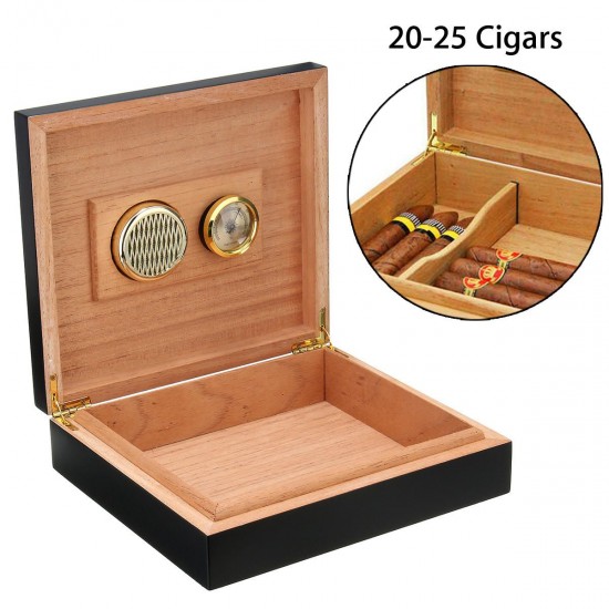 Black Cedar Wood Lined Cigar Storage Box Humidor Humidifier Case with Hygrometer Black Cedar Wood Lined Cigar Storage Box Humidor Humidifier Case with Hygrometer